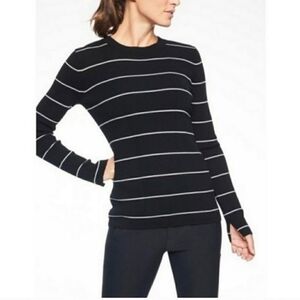 Athleta Women's Bayside Sweater Black White Striped Merino Wool Blend S​ XXS